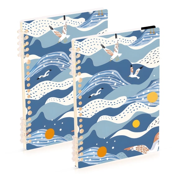 Cute Summer Beach Wave Gulls Notebook Detachable Coil Notebook Diary Plan Book A5 Size 60 Pages 1 Pack
