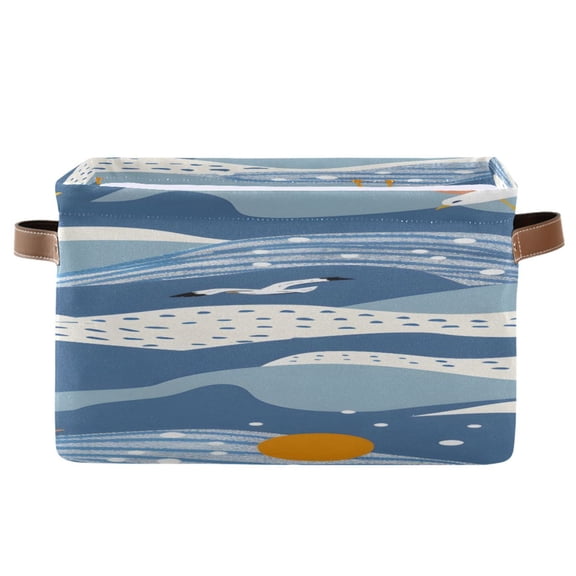 Cute Summer Beach Wave Gulls Square Storage Bins with Handles Collapsible Containing Box 1 Pack