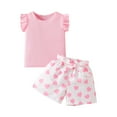 thumbnail image 1 of Cute Summer Clothes Toddler Kid Girl Floral Print Short Sleeve Tops and High Waist Belted Shorts with Sunhat Sets (1 Years, Pink 01), 1 of 7