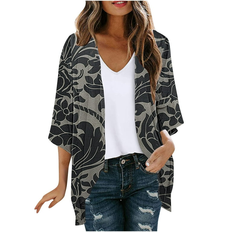 Cute Summer Clothes Work Shirts Business Casual Cardigan with Pockets Womens Long Sleeve Tops Casual Vintage Shirts Fall Sweaters for Women Women s Printing Tops Blouse with Cardigan 1 Walmart