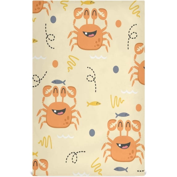 Cute Summer Crabs Tea Towels 4 Pack Cartoon Background Kitchen Dish Cloth with Hanging Loop, 18"x28" Lint-Free Absorbent Towel for Kitchen Drying Wiping and Cleaning