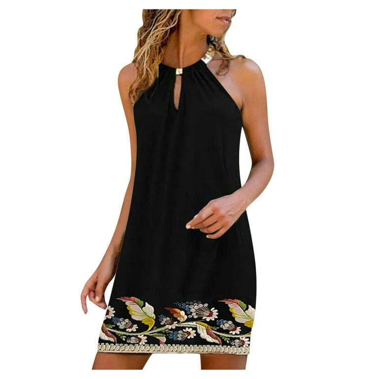 Cute Summer Dresses For Women Trendy Round Neck Plaid Print Dovetail Sling Graduation Dress For Women Midi Walmart