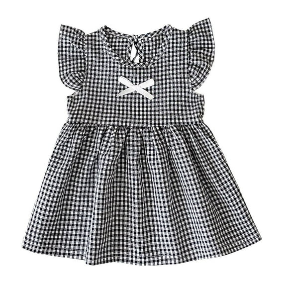 Cute Summer Dresses for Girls 6M-4Y Trendy Ruffle Cap Sleeve Crewneck Plaid Printed Lightweight Pullover Peplum Beach Vacation Dress