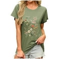thumbnail image 1 of Cute Summer Floral Printed Shirts for Women Crewneck Short Sleeve Tee Loose Fit Casual Tshirt Holiday Travel Clothes Army Green Womens Tops, 1 of 4