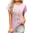 thumbnail image 1 of Cute Summer Floral Printed Shirts for Women Crewneck Short Sleeve Tee Loose Fit Casual Tshirt Holiday Travel Clothes Pink Womens Tops, 1 of 4