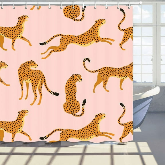 Cute Summer Gnomes Fabric Shower Curtain, Funny Gnomes on The Beach Shower Curtain for Bathroom, Tropical Green Leaves and Flowers Bathroom Curtain with Hooks, 47X64in