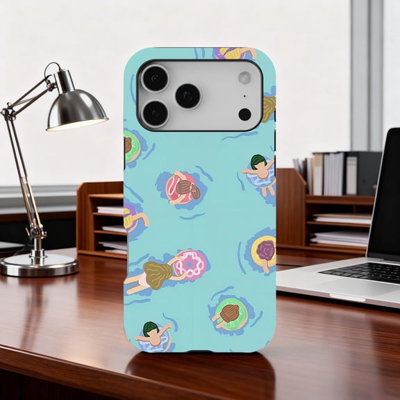 Cute Summer Pool Party Donut Float Cartoon Phone Case 17 through 11 Pro Max