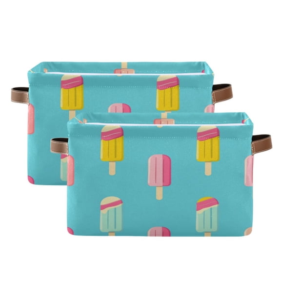 Cute Summer Popsicle Foldable Storage Basket,Canvas Fabric Foldable Storage Bins with Handles Open Home Storage Bins Boxes for Toy Book Shelf Closet Baskets