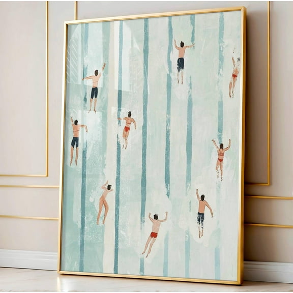 Cute Summer Poster, Tiny Swimmers In Pool Print, Vertical Swimming Pool Print, Minimalist Wall Art, Beach House Decor, Wall Art, Modern Wall Decor, 24x36 UNFRAMED
