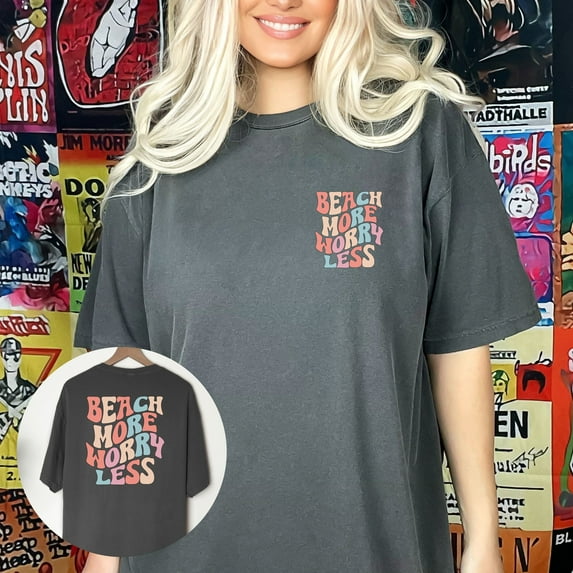 Cute Summer Shirt, Beach More Worry Less Summer Shirt, Girls Trip Beach Shirts For Women, Beach Day Time Shirt, Friends Vacation Shirt (Colors:Royal Caribe; Sizes:S;)