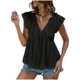 thumbnail image 1 of Cute Summer Tank Tops Womens V Neck Lace Trim Sleeveless Ruffled Babydoll Blouse Solid Color Beach Vacation Outfits (L, Black), 1 of 8