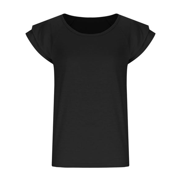 Cute Summer Tops Double-layer Ruffle Short Sleeve Crewneck Tshirts for Girls 5-15 Years Casual Fashion Tees (7 Years, Black)