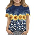 thumbnail image 1 of Cute Summer Tops for Girls Size 6-7 Casual Short Sleeve Crew Neck Girls Shirts Basic Daisy Printed Tees Girls Fashion Blouse T-Shirt Dark Blue 11-12 Years, 1 of 6