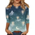 thumbnail image 1 of Cute Summer Tops Round‑Neck 3/4‑Sleeve Printed Blouse Lightweight Fashion Outfits Clothes L, 1 of 4