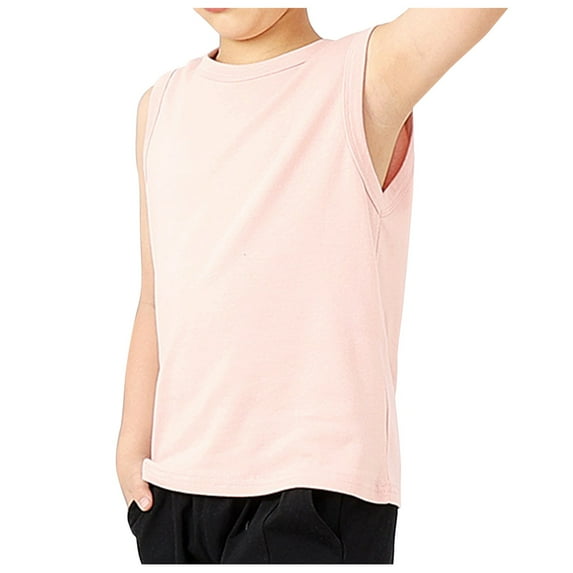 Cute Summer Tops,,Solid Color Sleeveless Top Boys T-Shirt Summer Children Sports Round Neck