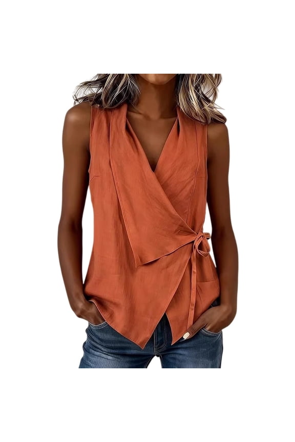 Cute Summer Tops Wrap V Neck Tie Side Ruched Front Elegant Sleeveless Shirts Workout Tops for Women