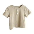 thumbnail image 1 of Cute Summer Tops for Girls New Toddler Kids Boys Girls Fashion Cute Solid Color Soft Button Short Sleeve Bottom Tops Style B-47 Green 8 Years, 1 of 7