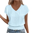 thumbnail image 1 of Cute Summer Tops for Women Ruffle Smocked Hem Cap Short Sleeve V Neck Eyelet Blouse Cropped Tees Loose Fit (L, Blue), 1 of 6