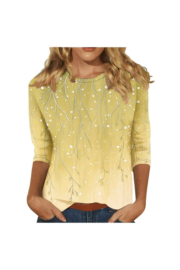 Cute Summer Tops for Women Trendy 3/4 Length Sleeve Shirts Plus Size Graphic Tees Vintage 90s Vacation Blouses Dressy Casual