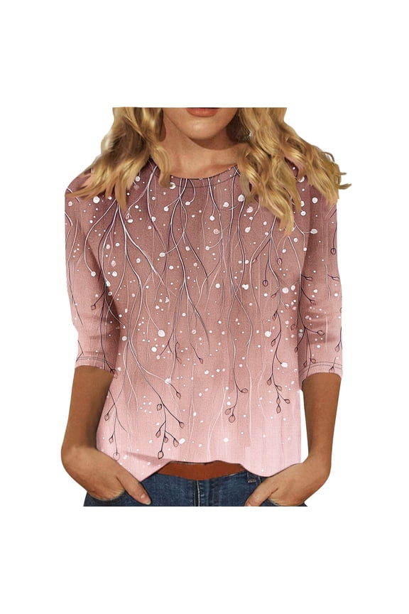 Cute Summer Tops for Women Trendy 3/4 Length Sleeve Shirts Plus Size Graphic Tees Vintage 90s Vacation Blouses Dressy Casual