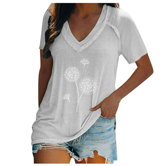 Cute Summer Tops for Women V Neck Dressy Casual Loose T Shirts Tops Short Sleeve Lightweight Comfy Tunic Tee Blouses