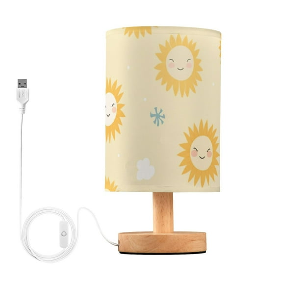 Cute Sun Bedside Table Lamp LED Warm Lights with USB Charging Port Retro Cylinder Desk Lamps