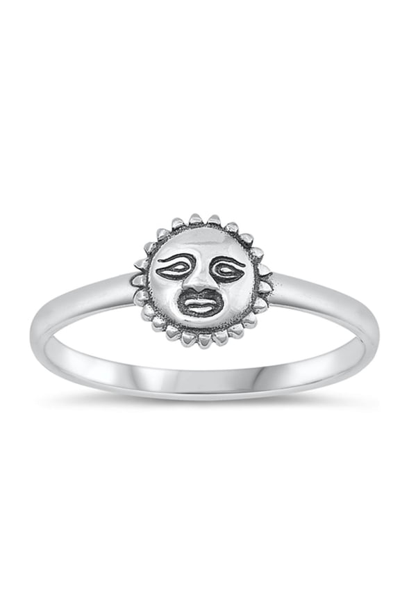 Cute Sun Face Ring .925 Oxidized Sterling Silver Band Jewelry Female Male Unisex Size 8
