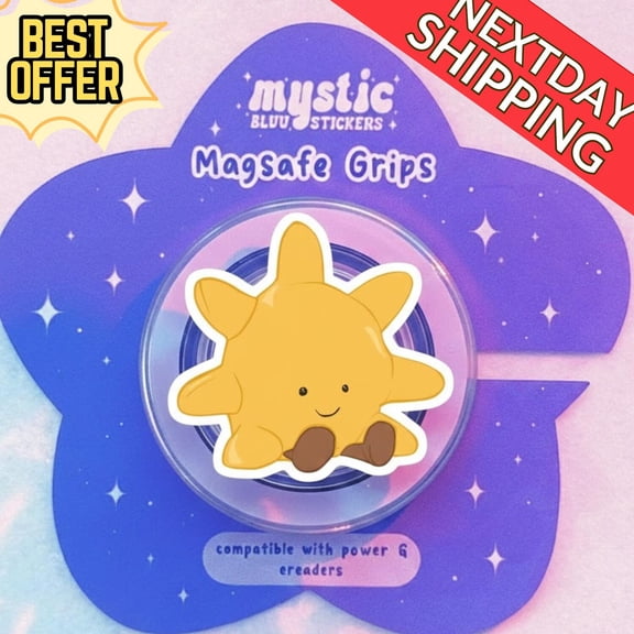 Cute Sun Magnetic Phone Grip Kawaii Yellow Sun Character Phone Stand, Cute Phone Accessory, Aesthetic Gift for Her