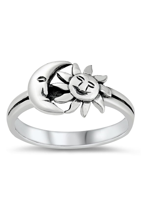 Cute Sun Moon Face Ring .925 Sterling Silver Band Jewelry Female Male Unisex Size 9