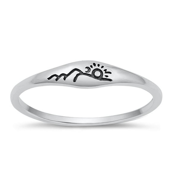 Cute Sun & Mountains Ring .925 Oxidized Sterling Silver Band Jewelry Female Male Unisex Size 8