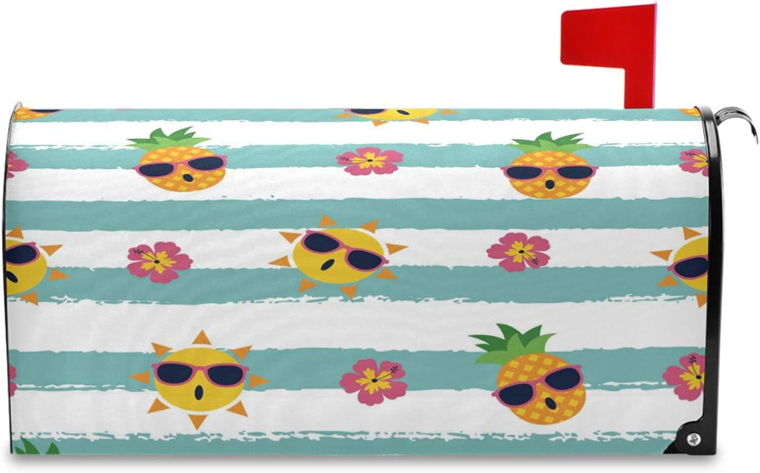 Cute Sun Pineapples Mailbox Cover Summer Hibiscus Flowers Mailbox Covers Magnetic Large Oversized 21"X25.5" Mailbox Wraps Post Letter Box Cover Garden Decorations