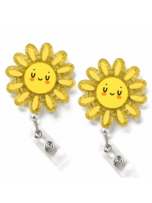 Cute Sun Retractable ID Badge Holder with Alligator Clip, 24" Cord Nurse Badge Reel for Medical Staff, RN, CNA, LPN, Nursing Student, Dentist, Office Worker-2 Pack