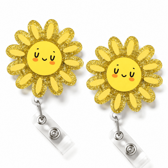 Cute Sun Retractable ID Badge Holder with Alligator Clip, 24" Cord Nurse Badge Reel for Medical Staff, RN, CNA, LPN, Nursing Student, Dentist, Office Worker-2 Pack