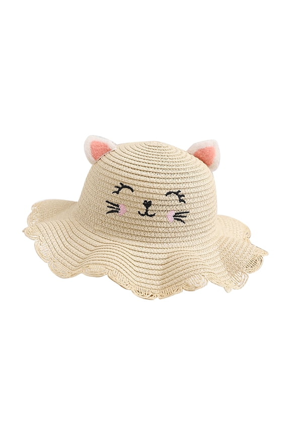 Cute Sun Straw Hat with Face Kids Girls Boys Wide Brim Travel Cap Small Matching Bag Outdoor Cap for Boys Girls