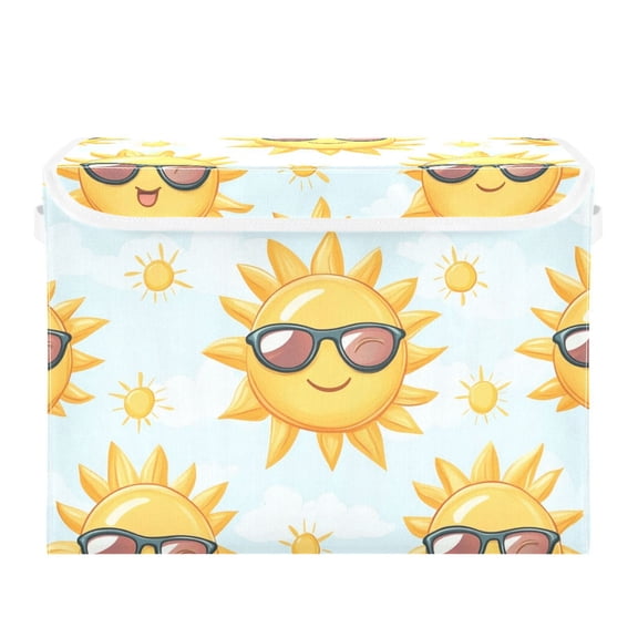 Cute Sun with Sunglasses Foldable Storage Bin with Lid and Handle Collapsible Storage Box 16.5 x 12.6 x 11.8 inches