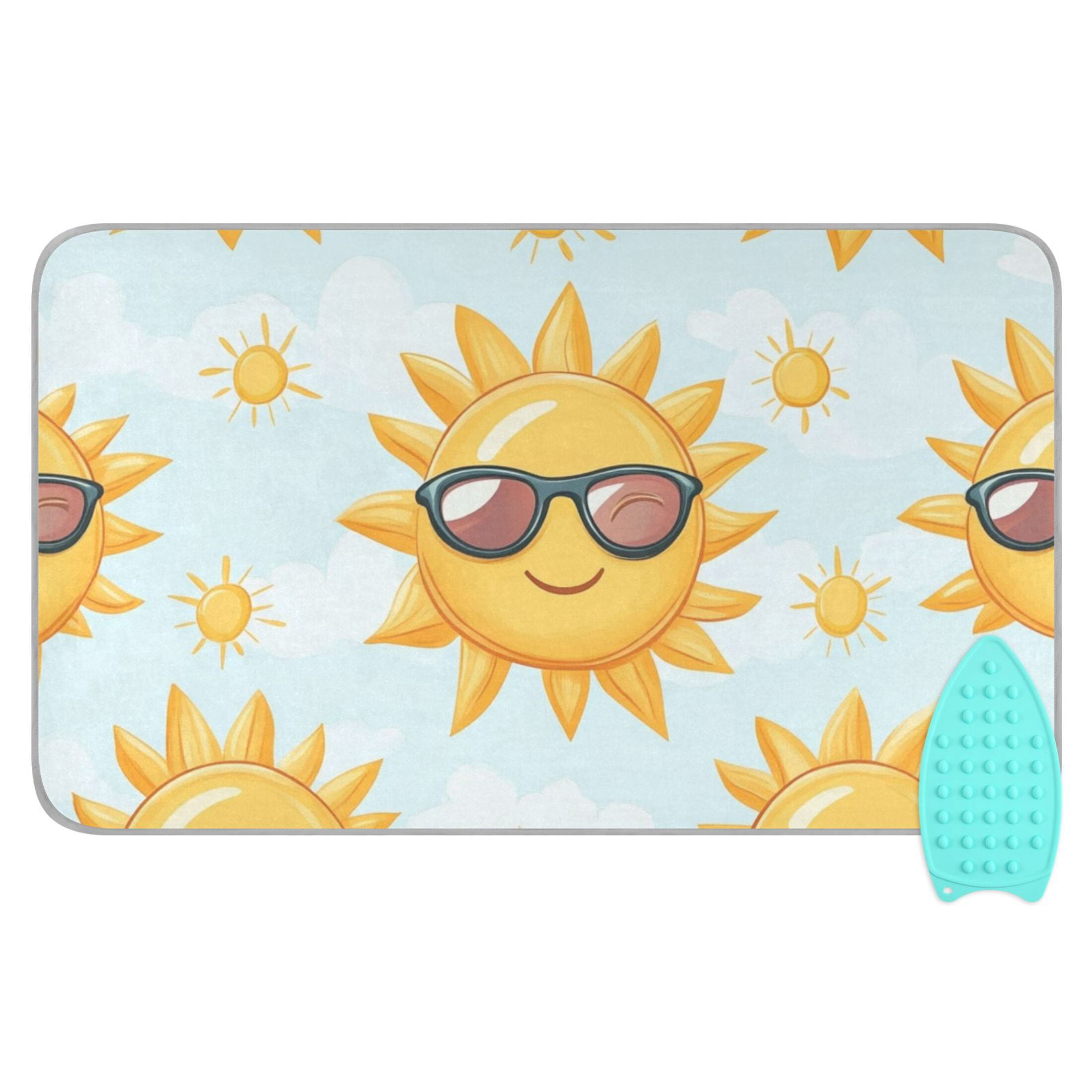 Cute Sun with Sunglasses Ironing Mat Blanket Portable Travel Ironing Pad Heat Resistant Pad 47.2" x 27.6”