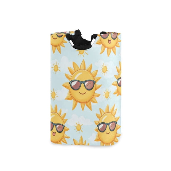 Cute Sun with Sunglasses Laundry Basket with Handles Foldable Laundry Hamper Freestanding Washing Bin 50L