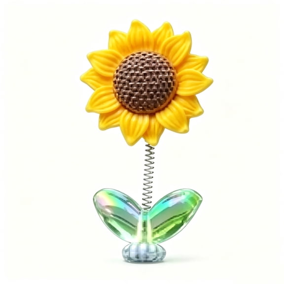 Cute Sunflower Car Ornament | Spring Shaking Head Dashboard Decor | Healing Interior Accessory with Holographic Leaves | Non-Toxic ABS Plastic | Ideal for Cars, Offices, and Home Decor,Yellow