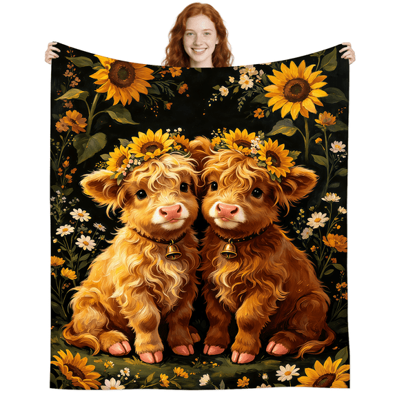 Cute Sunflower Highland Cow Blanket Gifts for Women Men Adults,Lightweight Soft Highland Cows Throw Blankets for Sofa Couch Bed Birthday Gift 50x40 Inch