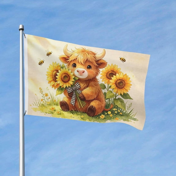 Cute Sunflower Highland Cow Garden Flags for Outside 3x5 Ft Double Sided Large House Flag Bee Highland Cows Flags Housewarming Gifts for Women Men Cow Lovers House Yard Outdoor Patio Decor