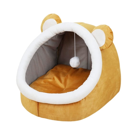 Cute Sunflower Hooded Cat House Bed, Semi-Enclosed Pet Bed Dog House Warm Kennel with Removable Washable Cushion for Cats and Small Dogs