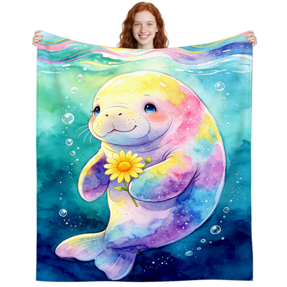 Cute Sunflower Manatee Blanket Blankets Gifts for Women Men Adults Manatee Lovers,Lightweight Soft Manatees Throw Blankets for Couch Beach Traveling Decor 50x40 Inch