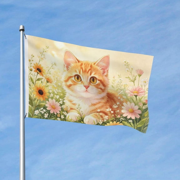 Cute Sunflower Orange Cat Garden Flags for Outside 3x5 Ft Double Sided Large House Flag Funny Floral Cats Flags Housewarming Gifts for Women Men Cat Lovers House Yard Outdoor Patio Decor