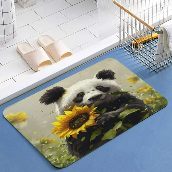 Cute Sunflower Panda Bear Diatomite Bath Mats Bathroom Absorbent Anti Slip Floor Mat Foot Carpet Quick Dry Shower Toilet Rug Doormat Washable