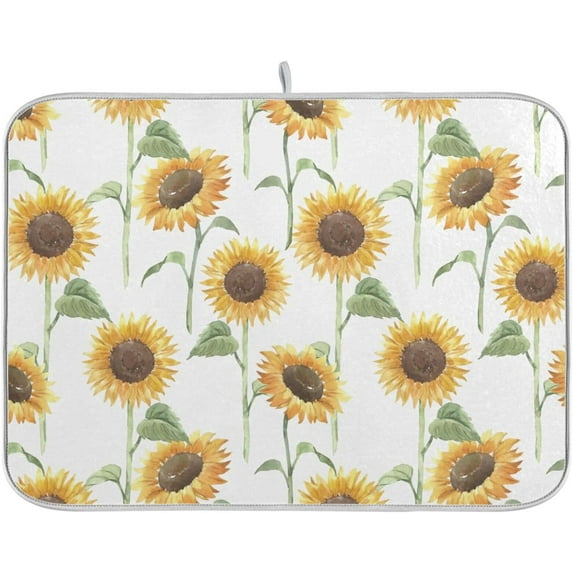 Cute Sunflowers Dish Drying Mat for Kitchen Counter, Ultra Absorbent Reversible Microfiber Dishes Drying Rack Pad Heat-resistant Mats 16x18in
