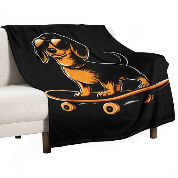 Cute Sunglass Dachshund Skateboarding Super Soft Blanket Christmas Throw Blanket Flannel Microfiber Blankets for Couch Bed Sofa Fluffy and Warm 30"x40"