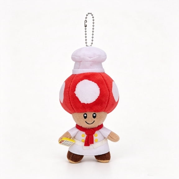 Cute Super Mario Chef Toad Plush Doll Key Chain, Mushroom Character Bag Hanging Pendant Collectible Gift