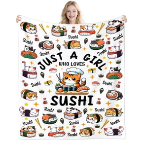 Cute Sushi Blanket Gifts for Sushi Lovers Women Adults,Funny Japan Food Theme Throw Blanket Gifts for Bedroom Living Room Sofa Couch Decor 50"x40"