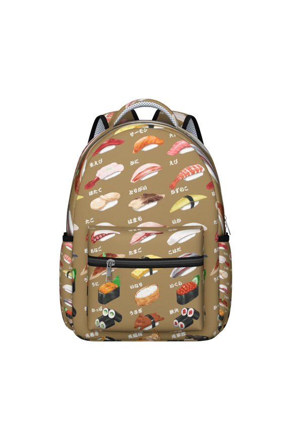 Cute Sushi Print Backpack - Durable & Fashionable School Bag for Teens & Adults, Large Capacity with Multiple Pockets, Ideal for Work, Travel & Daily Use