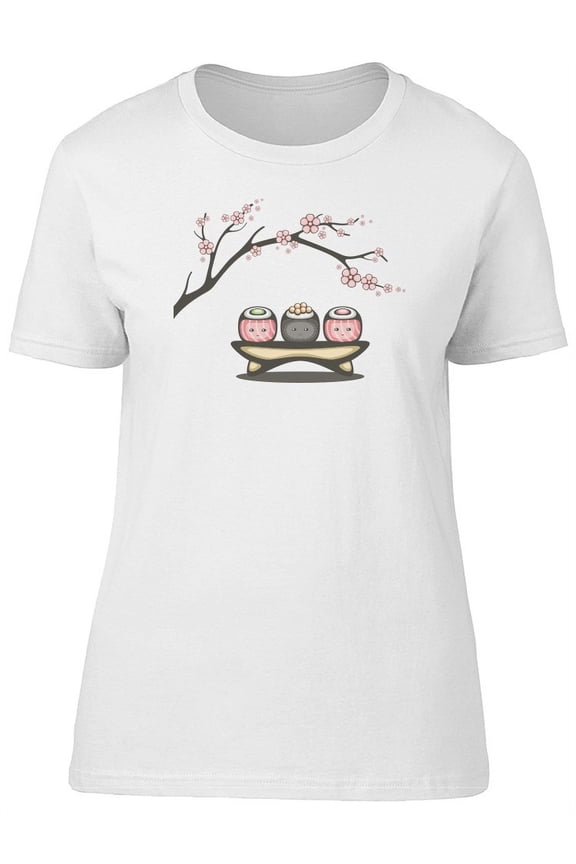 Cute Sushi Rolls, Kawaii Food T-Shirt Women -Image by Shutterstock, Female Large